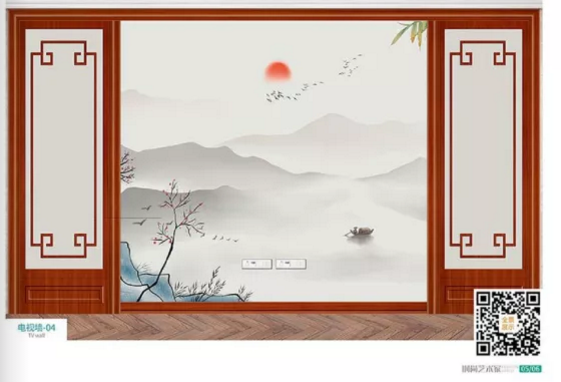 廠價熱賣鑫順來DQ-04掃碼中式電視墻，掃二維碼看裝修風格